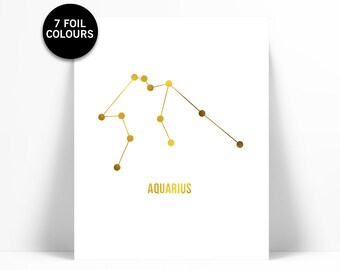 Aquarius Art Print - Gold Foil Print - Astrology Poster - Zodiac Stars Constellation - Gold Aquarius Poster - Horoscope Birthday Present