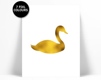 Swan Art Print - Gold Foil Print - Animal Poster - Children Art - Wildlife Art Print Decor - Nature Poster - Swan Poster - Nursery Art Print