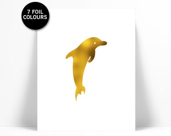 Dolphin Art Print - Gold Foil Print - Animal Poster - Boys Bedroom Art - Sealife Decor - Nature Print - Dolphin Poster - Beach Art Print