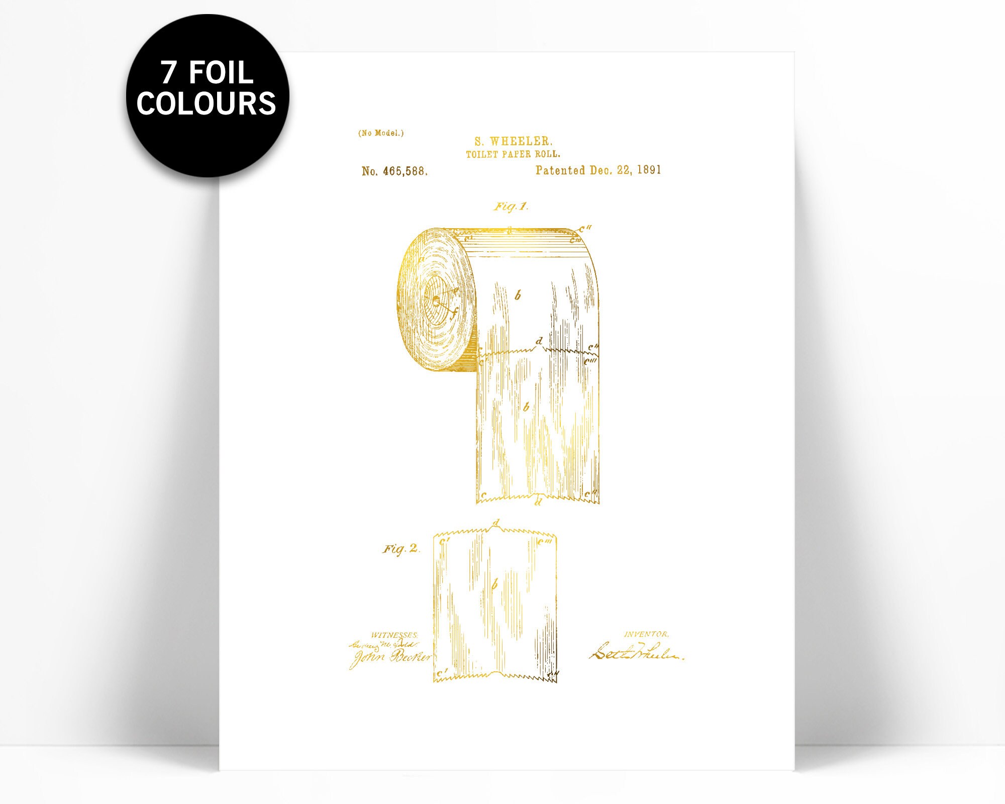 Toilet Paper Roll Patent Illustration Gold Foil Print Toilet - Etsy