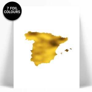 Carte de l'Espagne - impression feuille d'or - impression Espagne or - carte feuille d'or - affiche de voyage géographie - art mural Espagne - décor carte de l'Espagne - Barcelone or