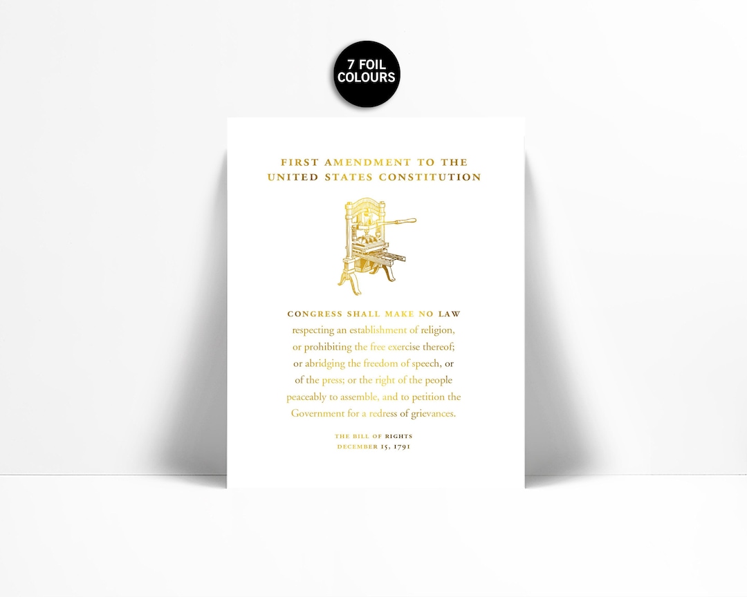 First Amendment US Constitution Bill of Rights Gold Foil Art Print ...