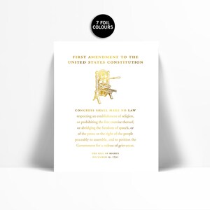 First Amendment US Constitution Bill of Rights Gold Foil Art Print - Freedom of Speech Free Press - American History - Human Civil Rights