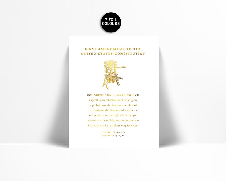 First Amendment US Constitution Bill of Rights Gold Foil Art Print ...