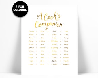 Cooking Measurements Conversions Gold Foil Print - Kitchen Art - Cooking Conversion Chart - Kitchen Decor Art - Cooking Poster - Kitchen Art