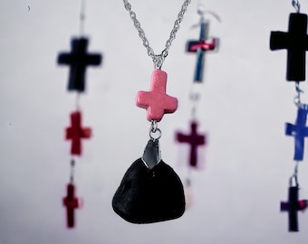 Halskette Alternative Gothic Pirat Seeglas Schwarz Kreuz Rosa Anhänger Schmuck Gothic Schmuck Geschenk für Sie