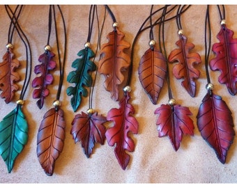 Handmade oak, beech and maple leaf pendants