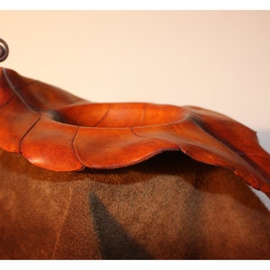 Handmade leather oak and beech leaf bowls