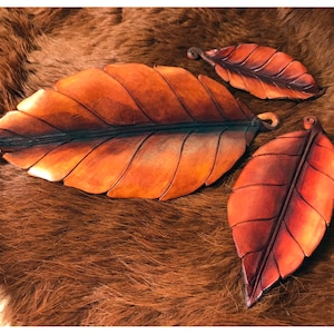 Set of three leather beech leaves