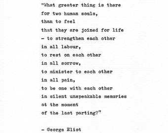 George Eliot Hand Typed Print 'Joined For Life' Romantic Literature Quote Bereavement Gift Love Print 'Adam Bede' Book Quote Mary Ann Evans