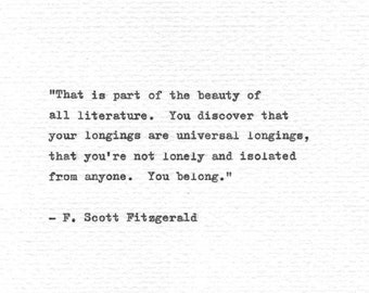 F. Scott Fitzgerald Hand Typed Quote "You Belong." Vintage Typewriter Inspirational Type Letterpress Print Motivational Art Scrapbooking