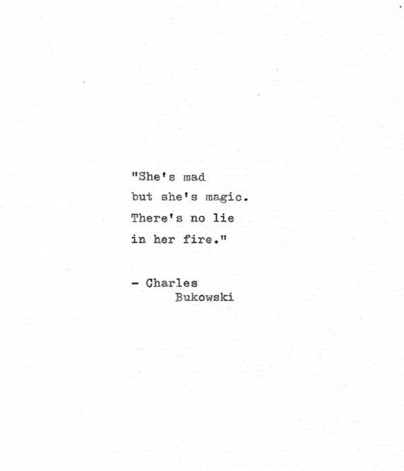 Charles Bukowski Letterpress Quote She's mad but | Etsy