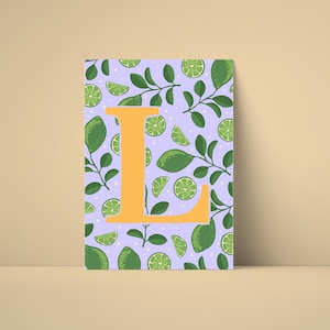 Póster de la letra L: imagen digital ABC con limas | Decoración de pared habitación infantil | Arte de letras felices para imprimir