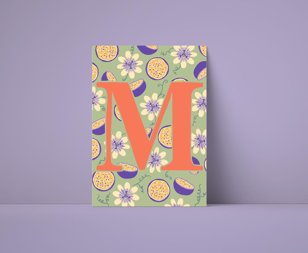 Letter M Poster - Digital ABC Picture With Passion Fruit Illustration ...
