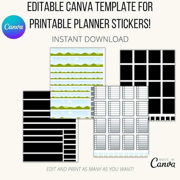 Canva Editable Template, Classic Happy Planner, Erin Condren, Editable Printable Sticker Templates, Cut Ready, Commercial Use