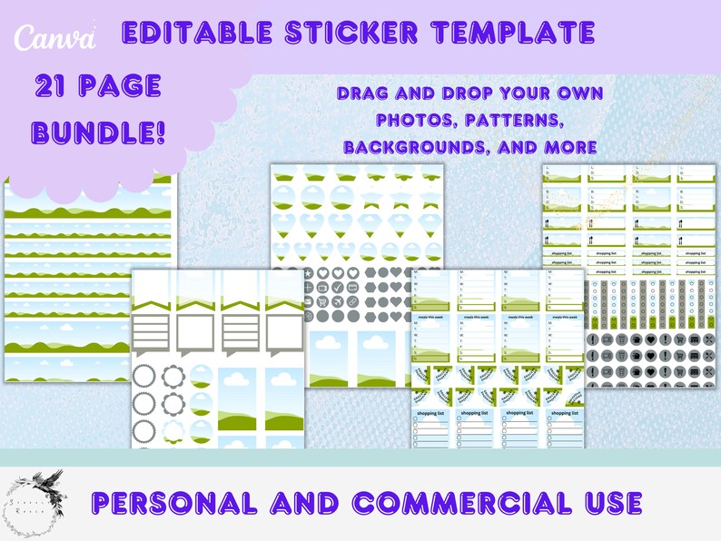Editable Planner Sticker Template, 21 Page Bundle, Canva, Commercial ...