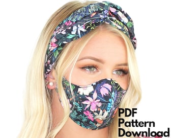 Digital Pattern Download Cloth Face Mask and Separate Wire Headband Set
