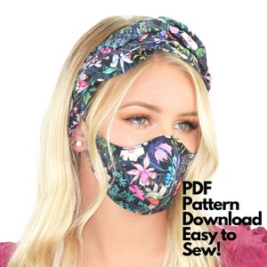 Digital Pattern Download Cloth Face Mask and Wire Headband Set
