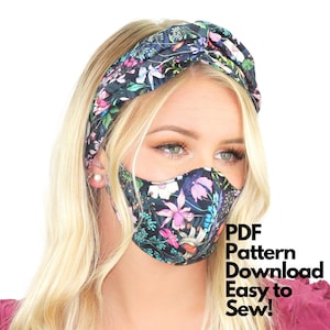 Digital Pattern Download Cloth Face Mask and Separate Wire Headband Set