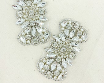 Crystal Rhinestone and Pearl Beaded Bridal Iron on Applique