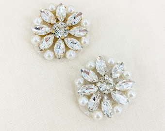 Crystal Circle Pearl Bridal Rhinestone Applique Iron on or Sew on