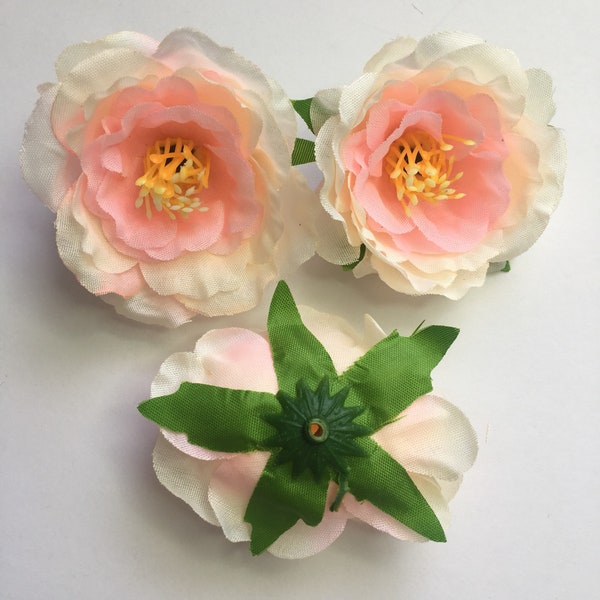 Artificial Peony Flower Heads/ ivory pink flower heads/ Loose flowers