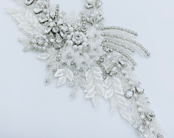 Crystal Vine and Pearl Rhinestone Beaded Bridal Iron on Applique