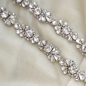 Crystal Art Deco Style Beaded Bridal Rhinestone Applique by the Yard Iron on