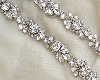 Crystal Art Deco Style Beaded Bridal Rhinestone Applique by the Yard Iron on