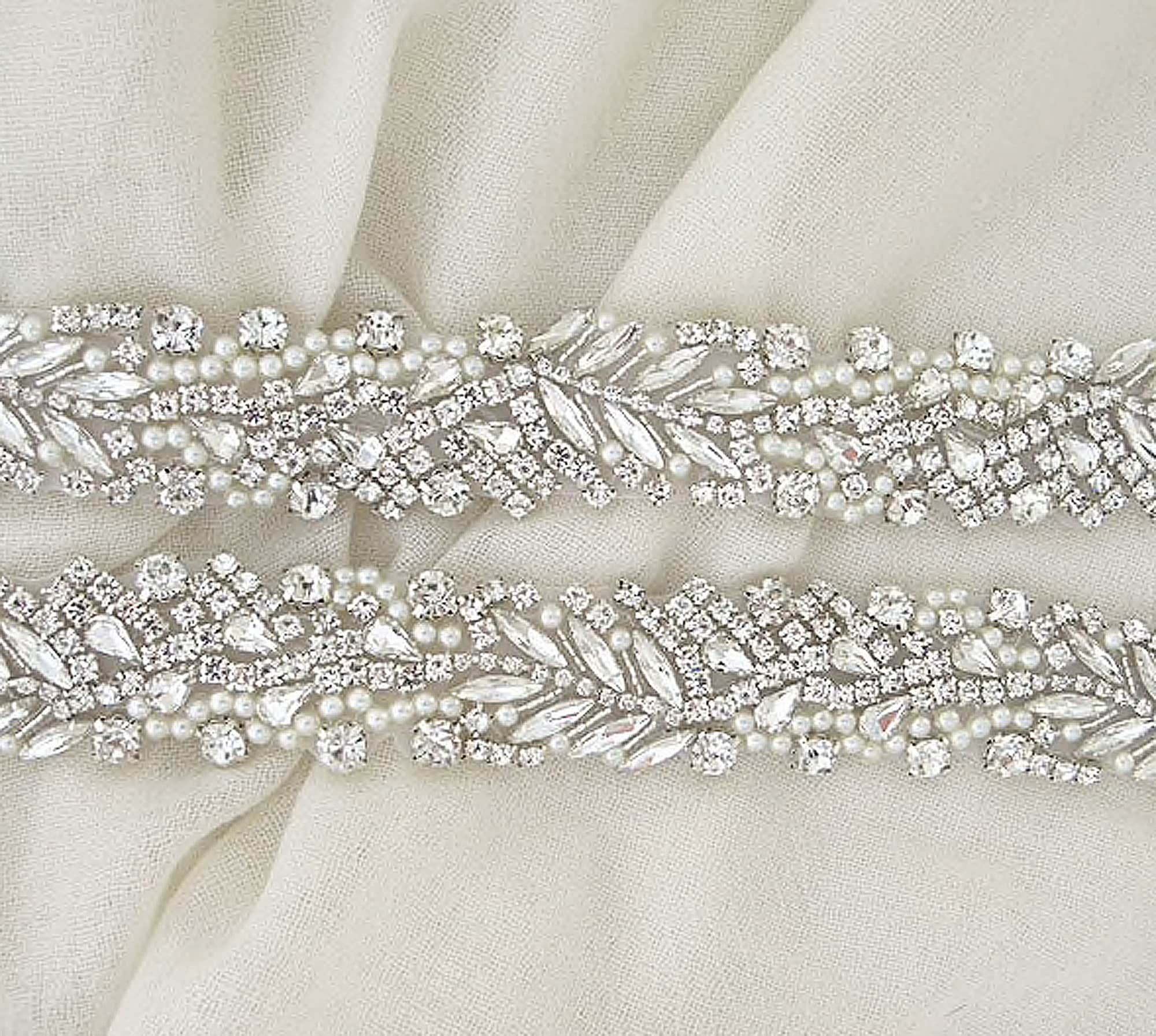 Crystal Pearl Bridal Rhinestone Applique by the Yard Iron On Etsy