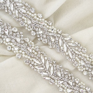 Crystal Pearl Bridal Rhinestone Applique by the Yard Iron on