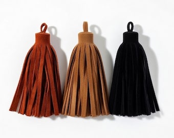 Genuine Suede Leather Large Tassel – Boho Bag Charm, Keychain, Jewelry Supply
