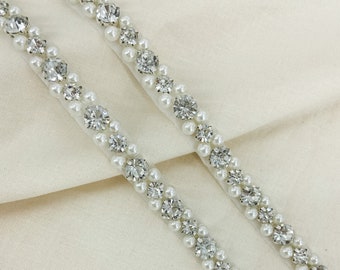 Art Deco Crystal Rhinestone Bridal Applique - Iron On or Sew On