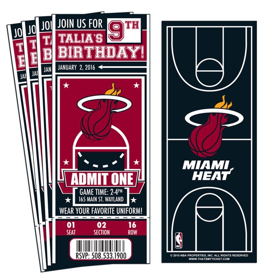 12 Miami Heat Custom Birthday Party Ticket Invitations Etsy