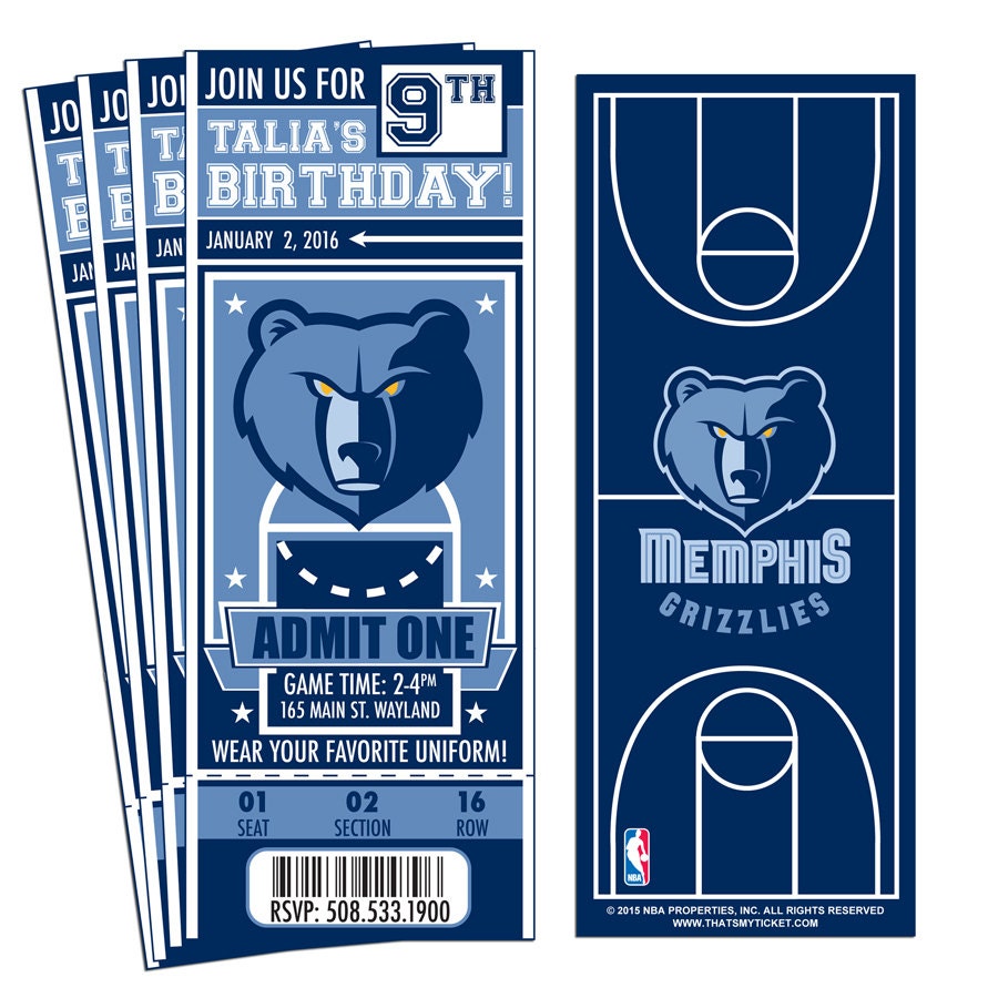 12 Memphis Grizzlies Brthday Party Ticket Invitations Etsy
