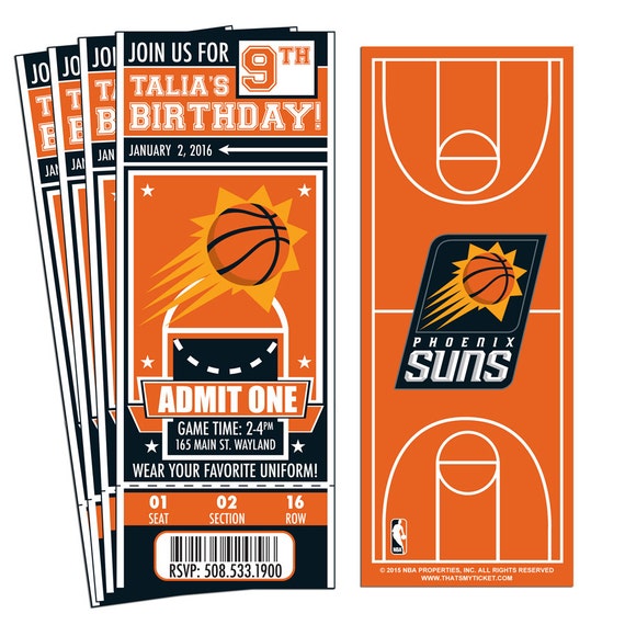 12 Phoenix Suns Custom Birthday Party Ticket Invitations Etsy