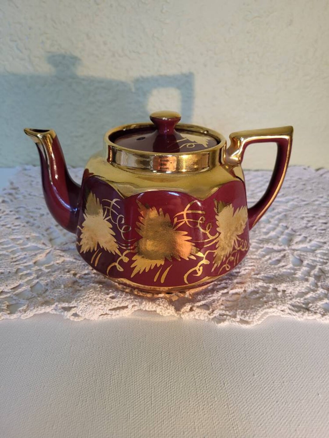 Burgundy and Gold Price Bros. England Teapot Etsy