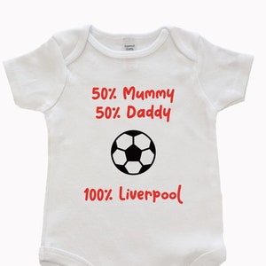 50% Mummy 50 Daddy 100 Liverpool Baby Vest - Baby grow Football Clothing - Love Liverpool Custom Printed Baby - MDL01