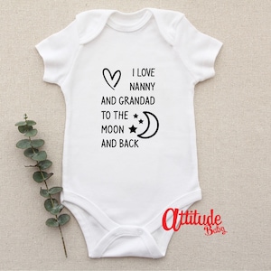I Love Nanny & Grandad To The Moon And Back Baby Grow - Baby Onesie - Novelty Baby Vest - Pregnancy Announcement Bodysuit - ILN01