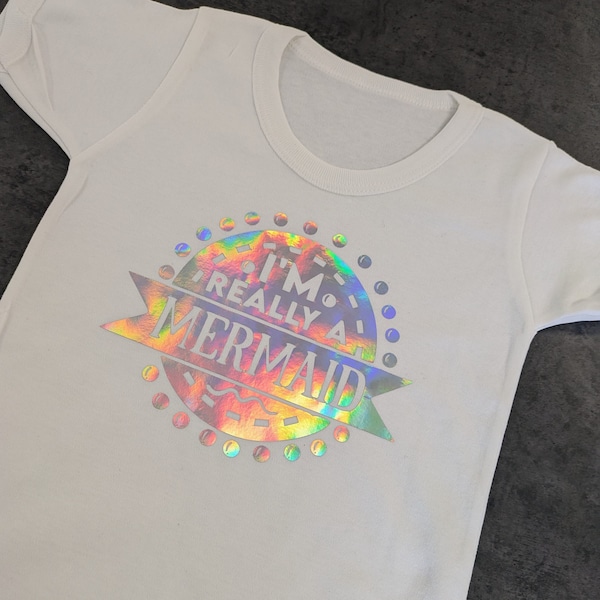 Ich bin wirklich eine Meerjungfrau Kinder T-Shirt - wunderschönes irisierendes Regenbogen Vinyl