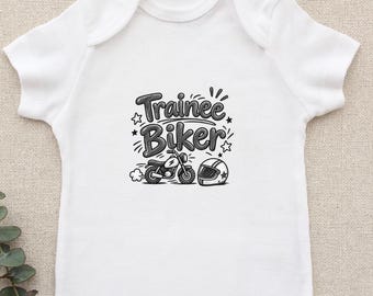 Trainee Biker Baby Vest, Motorcycle Baby Bodysuit, Biker Dad Gift, Motorbike Baby Outfit, Newborn Baby Shower Present