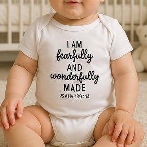 I am fearfully and wonderfully made Psalm 139 Christian Baby Vest - Religious Baby grow - Bible Verse bodysuit -  Baby Shower gift - CS01