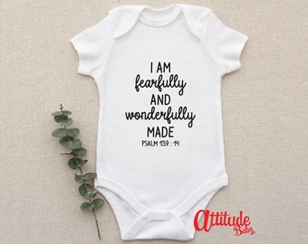 I am fearfully and wonderfully made Psalm 139 Christian Baby Vest - Religious Baby grow - Bible Verse bodysuit -  Baby Shower gift - CS01