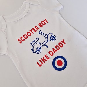Mod Baby Grow-Printed Baby Grow-Scooter Boy Like Daddy-Funny Baby Grows-Mod Baby Clothes-Ska-Mod-Punk-Mod Baby Grows-SBLD01