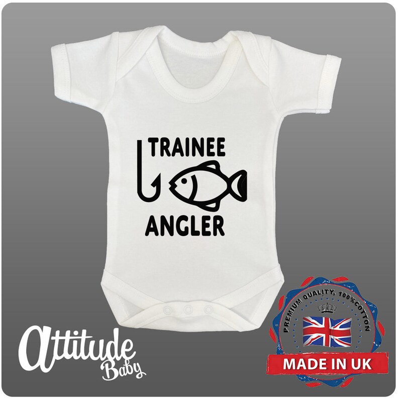 Fishing Baby Grows-Printed-Trainee Angler-Funny Baby Grows-Baby Grows-Premature Baby Clothes-Newborn Baby
