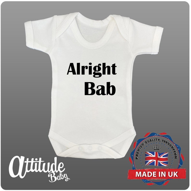 Birmingham Baby Grows-Brummie-Alright Bab Baby Grows-Baby Grow-Funny Printed Baby Grows-Xmas Baby Gift-Baby Clothes-Baby Christmas Gift
