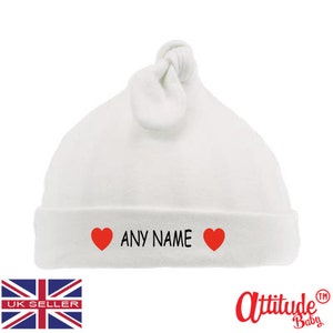 Baby Mütze mit Name - Baby Mütze geknüpft aus Baumwolle gemustert – One Size 0-6 Monate