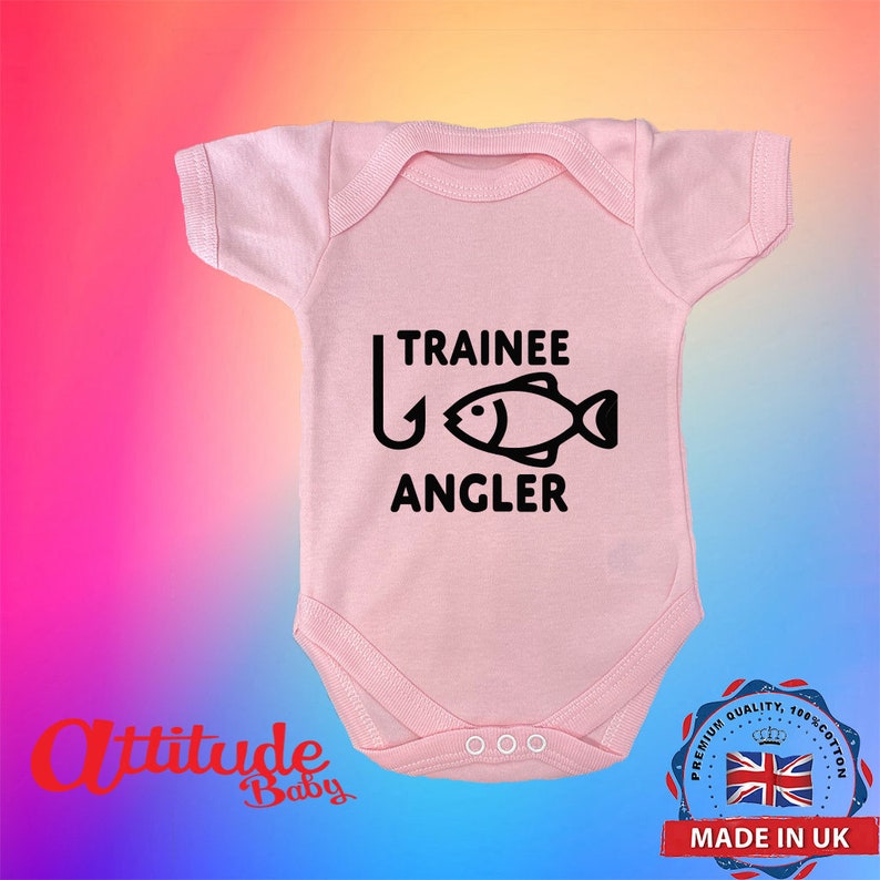 Fishing Baby Grows-Printed-Trainee Angler-Funny Baby Grows-Baby Grows-Premature Baby Clothes-Newborn Baby