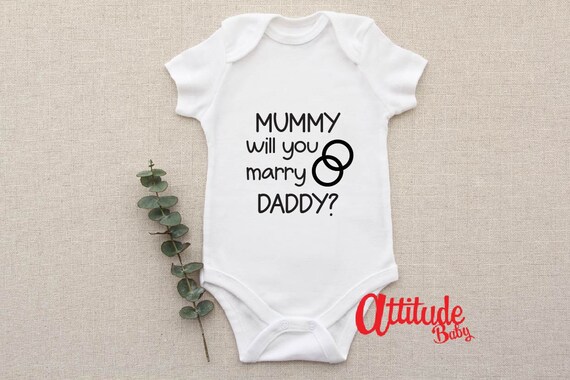 Marriage Proposal Bodysuit "Will You Marry My Mummy?" Baby Babygrow Wedding Ring - Foto 3