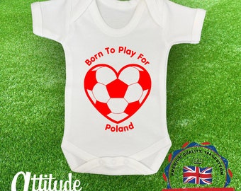 Poland  Baby Grow- Born To Play For Poland- 100 % Cotton Top Quality - Baby Vest